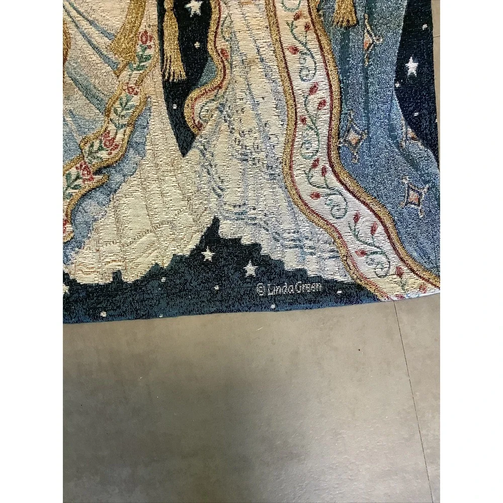 Linda Green Three Angels Christmas Woven Tapestry Wall Hanging 26x36 USA Made